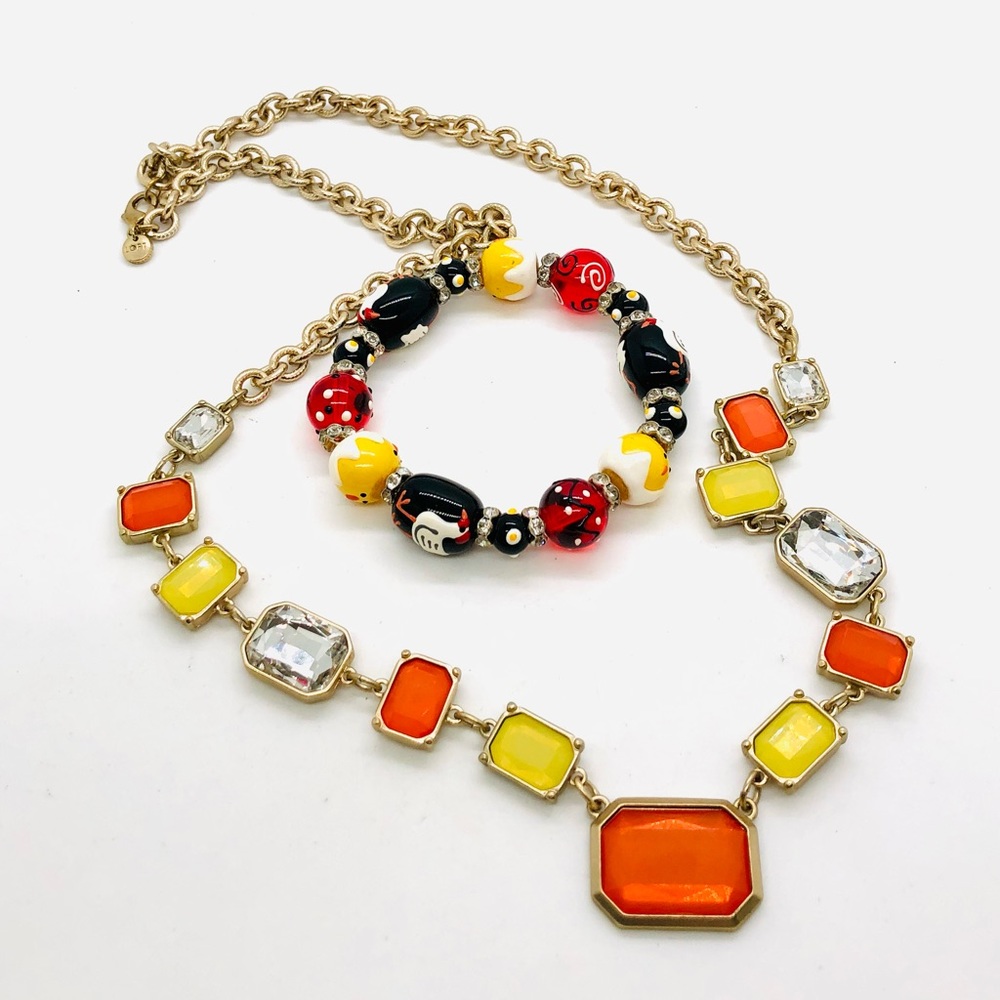 Vintage Chicken Bracelet & Colorful Crystal Necklace